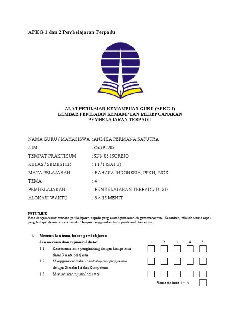 Penilaian APKG 1 dan 2 Pembelajaran Terpadu | PDF | Karier & Perkembangan