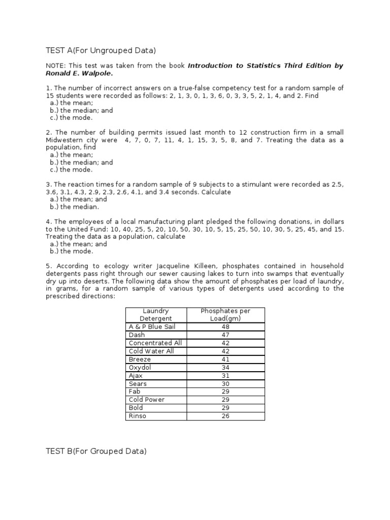 Exercises In Measure Of Central Tendency Grouped And Ungrouped Data Mean Mode Statistics