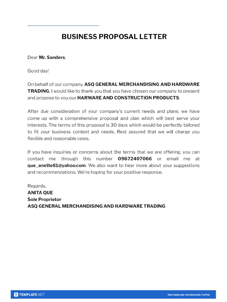 Formal Business Proposal Letter Template | PDF, image size:768x1024