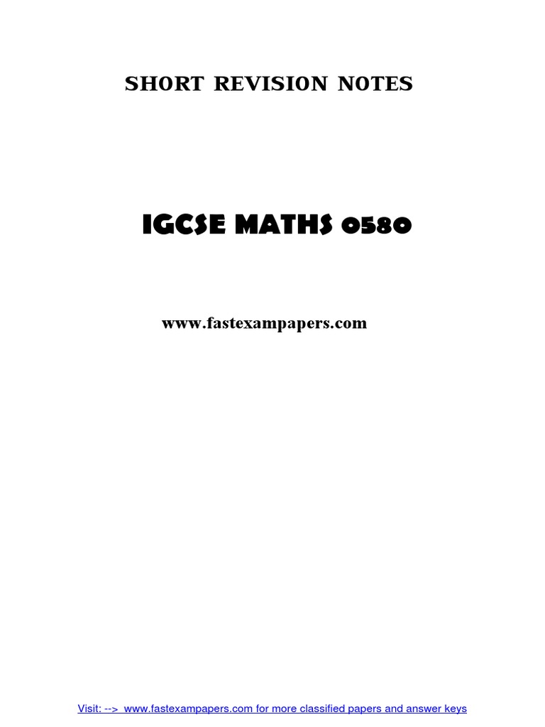 Igcse Mathematics Revision and Formula Sheet PDF Mathematics