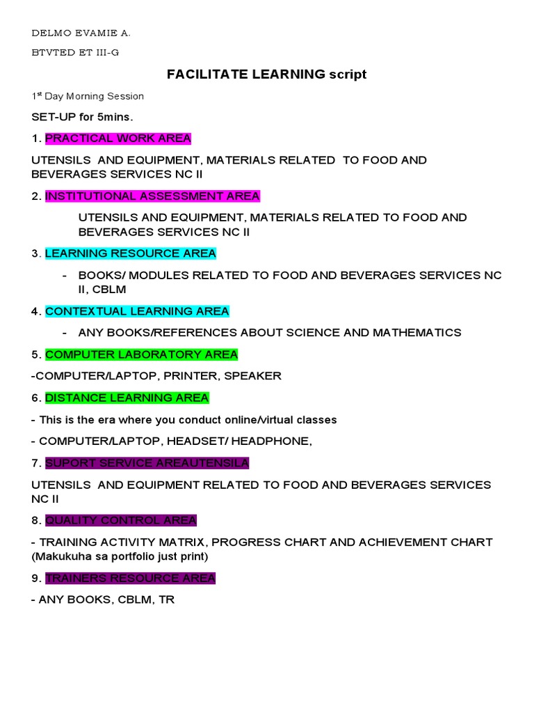Facilitating CompetencyBased Training for Food and Beverages Services