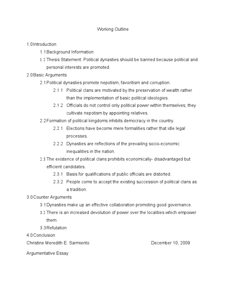 Argumentative Essay Political Dynasties | PDF | Democracy | Political ...