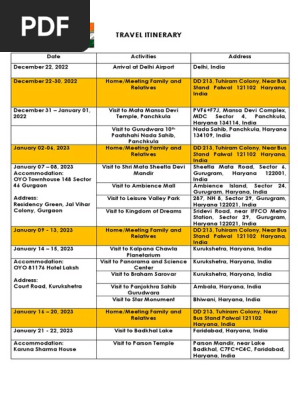 TRAVEL ITINERARY