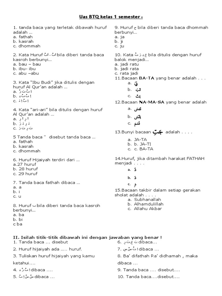 Panduan Lengkap: Mengunduh Soal UAS BTQ Kelas 1 MI Semester 1 untuk Persiapan Optimal