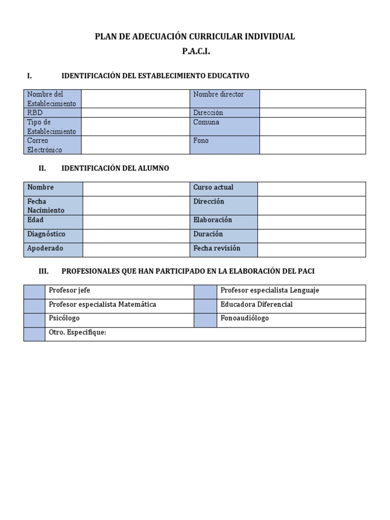 Formato PACI | PDF | Plan de estudios | Evaluación