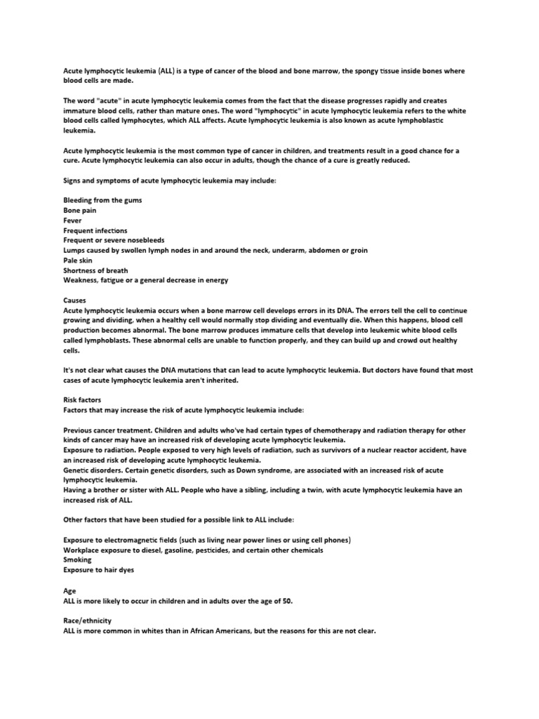 Acute Lymphocytic Leukemia Pdf Leukemia Lymphocyte