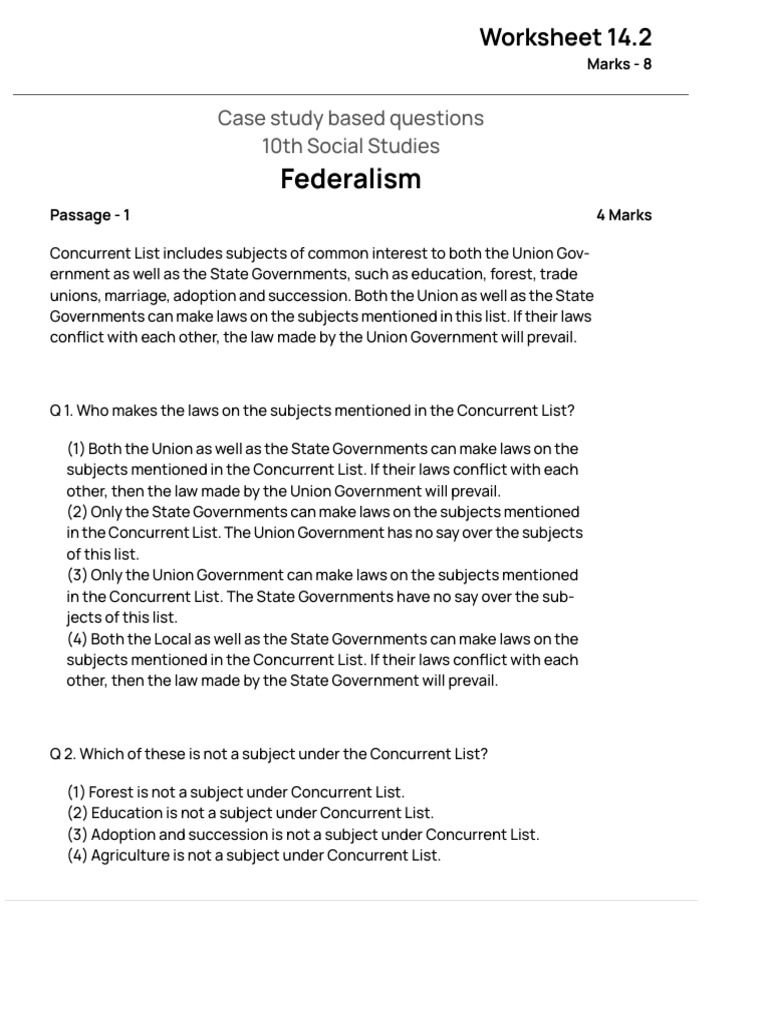 Federalism Case Study Worksheet | PDF | Federation | Federalism