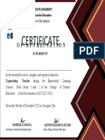 Sorsogon State University appreciation certificate for cooperating teacher