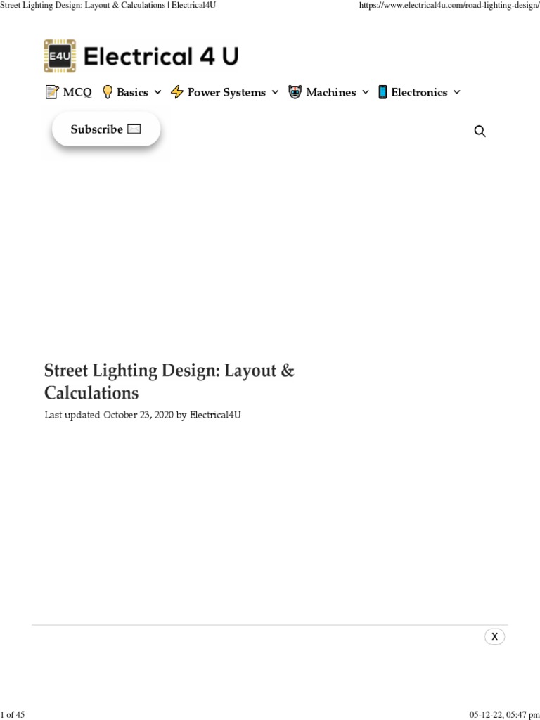 Street Lighting Design Layout & Calculations Electrical4U PDF