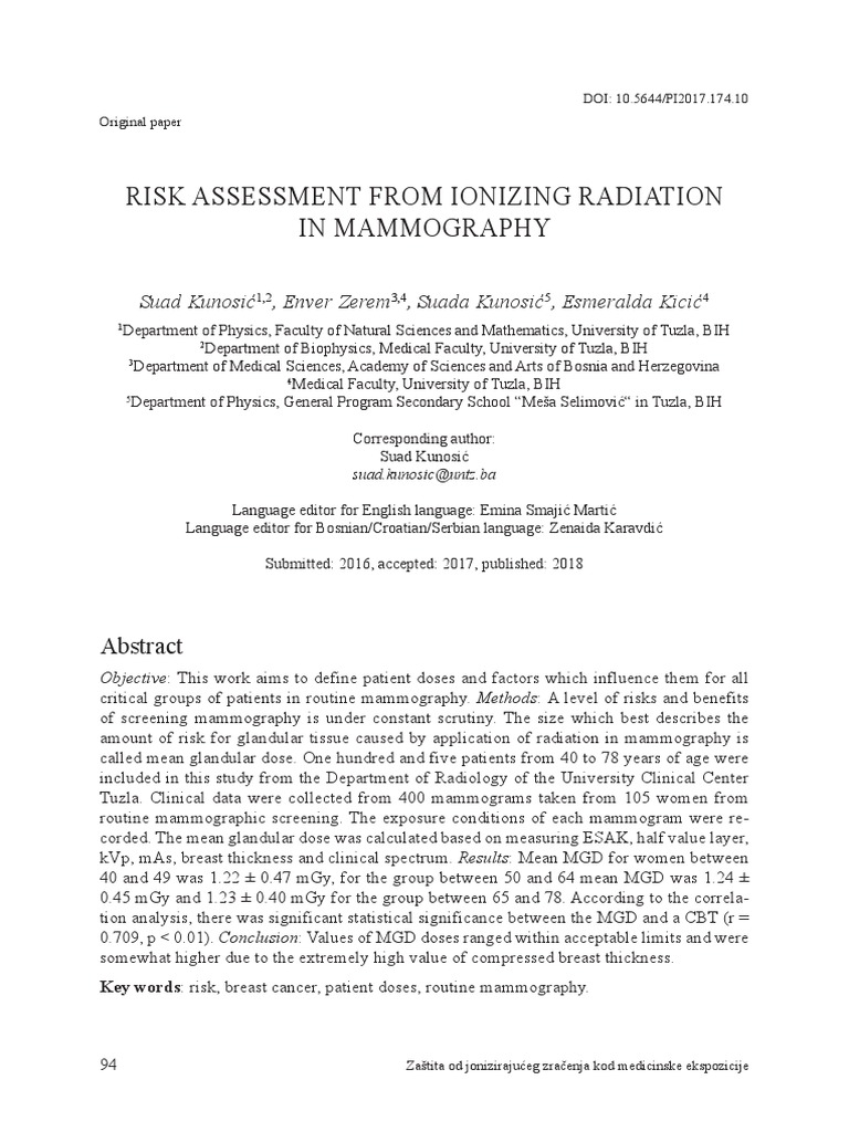 Ionizing Radiation Risk in Mammography | PDF | Mammography | Breast Cancer