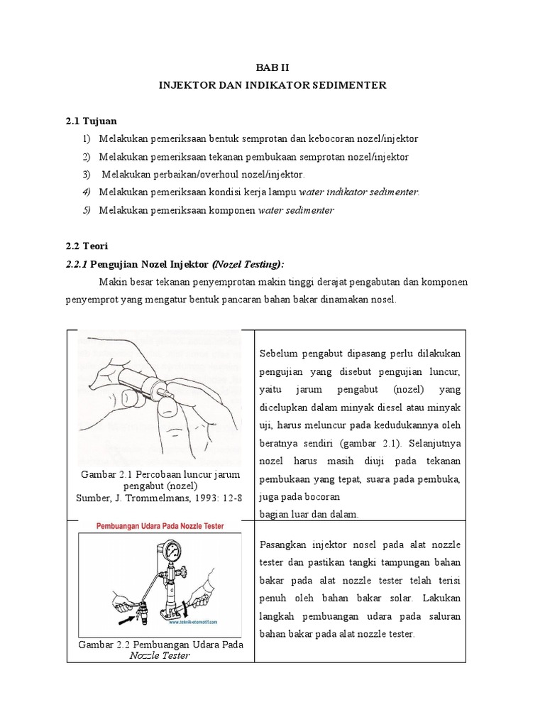 Panduan Uji Injektor & Sedimenter | PDF