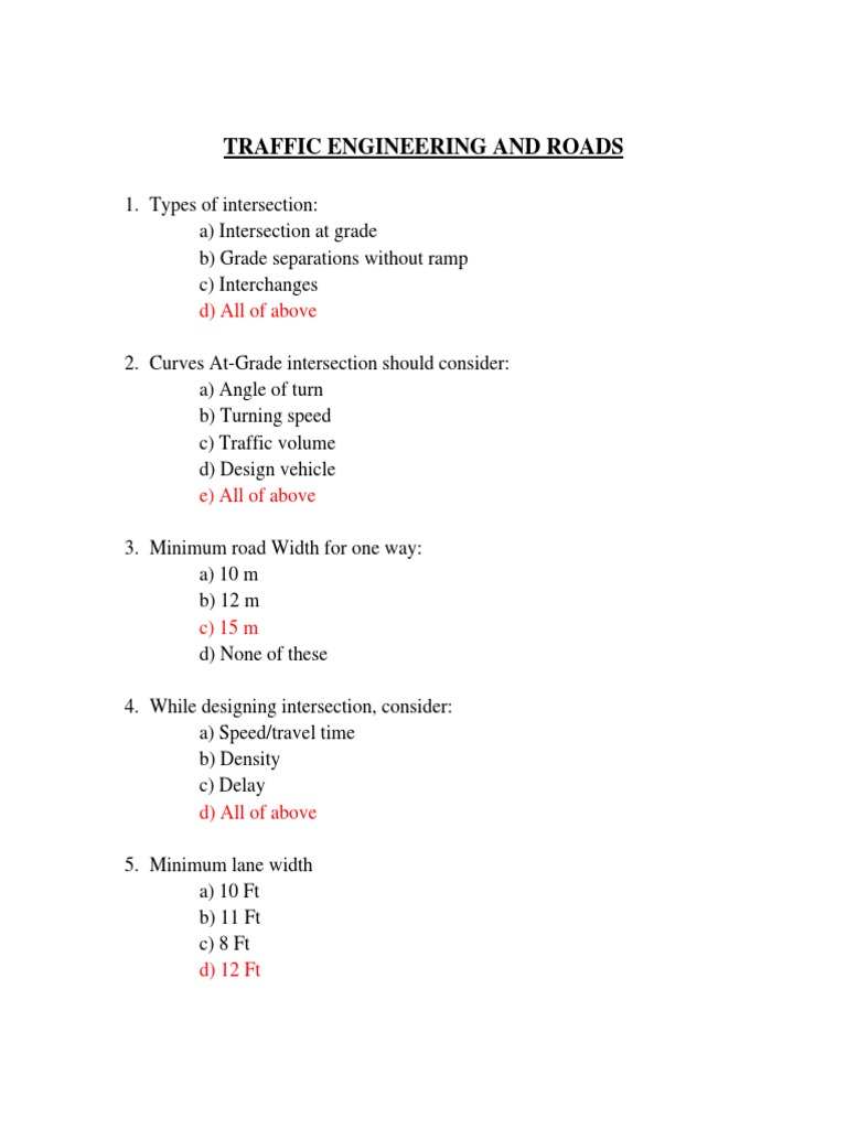 Traffic Engineering Questions & Answers | PDF | Road | Interchange (Road)