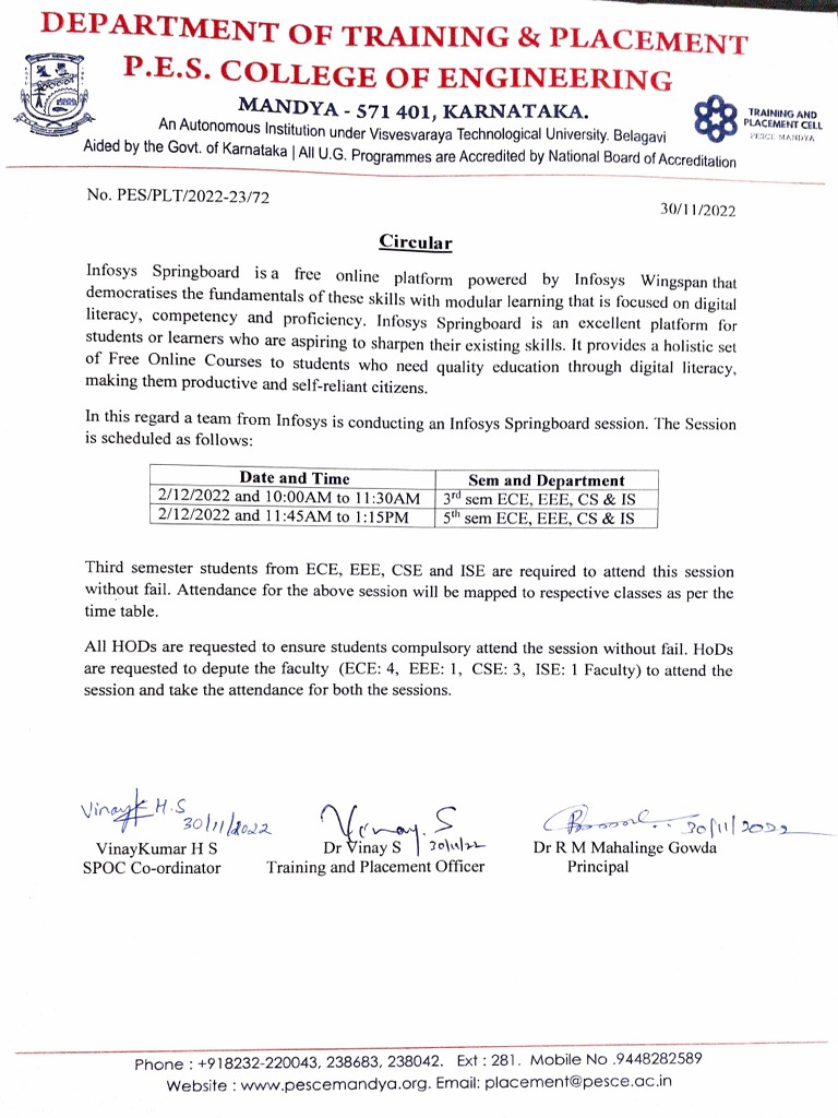 Infosys Springboard 3rd and 5th Sem Session | PDF | Behavior ...