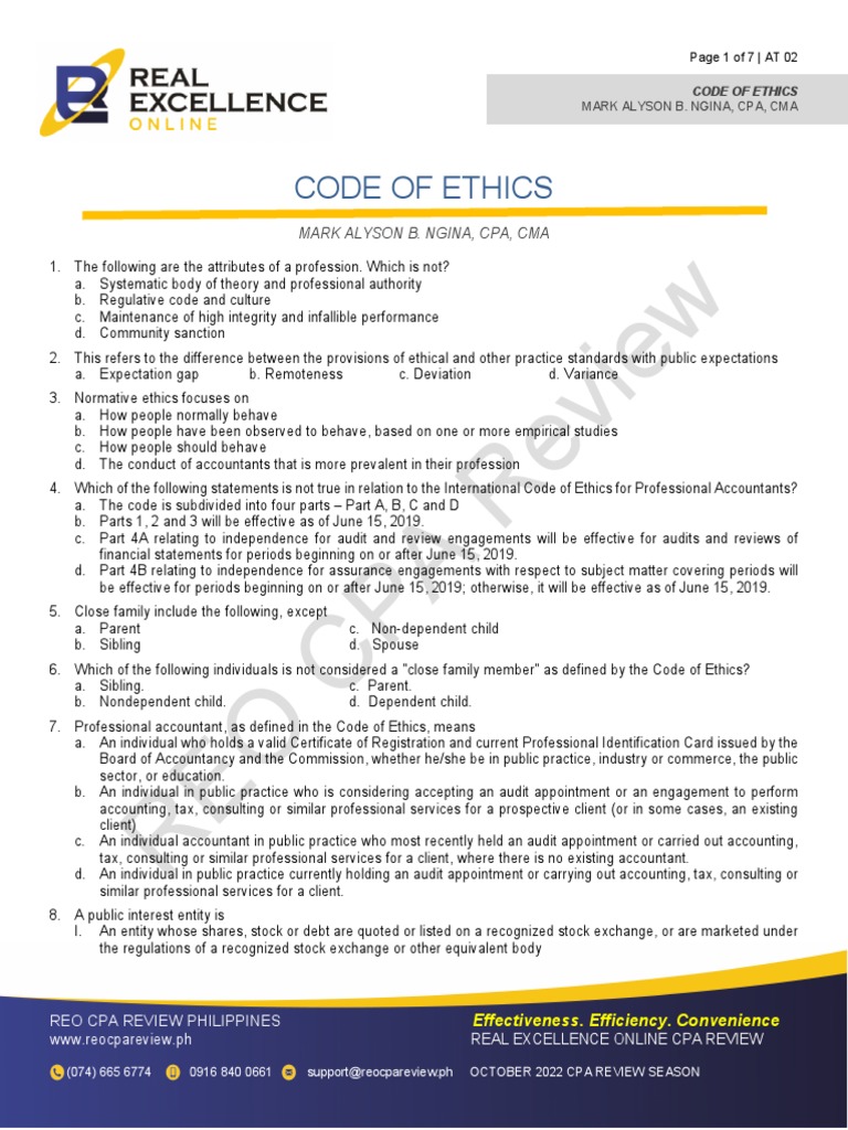 Code of Ethics PDF Accountant Certified Public Accountant
