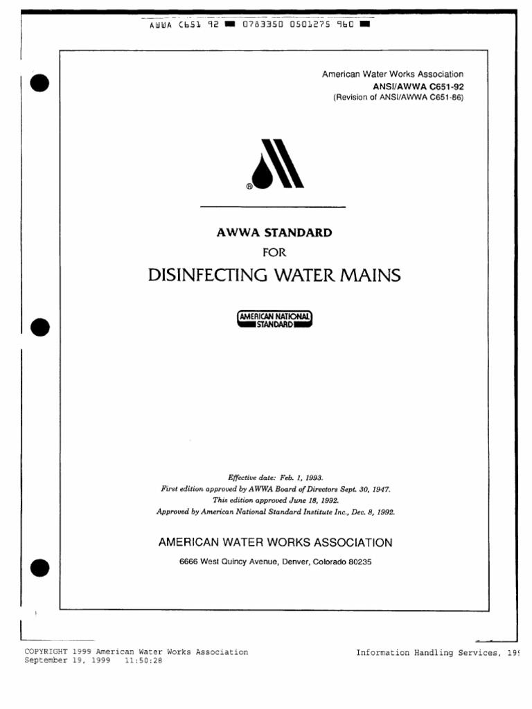 AWWA C6511992 Disinfecting Water Mains1 PDF