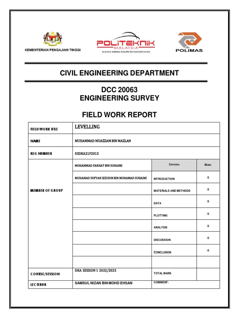 Report Politeknik Survey Levelling Civil Engineering PDF Science