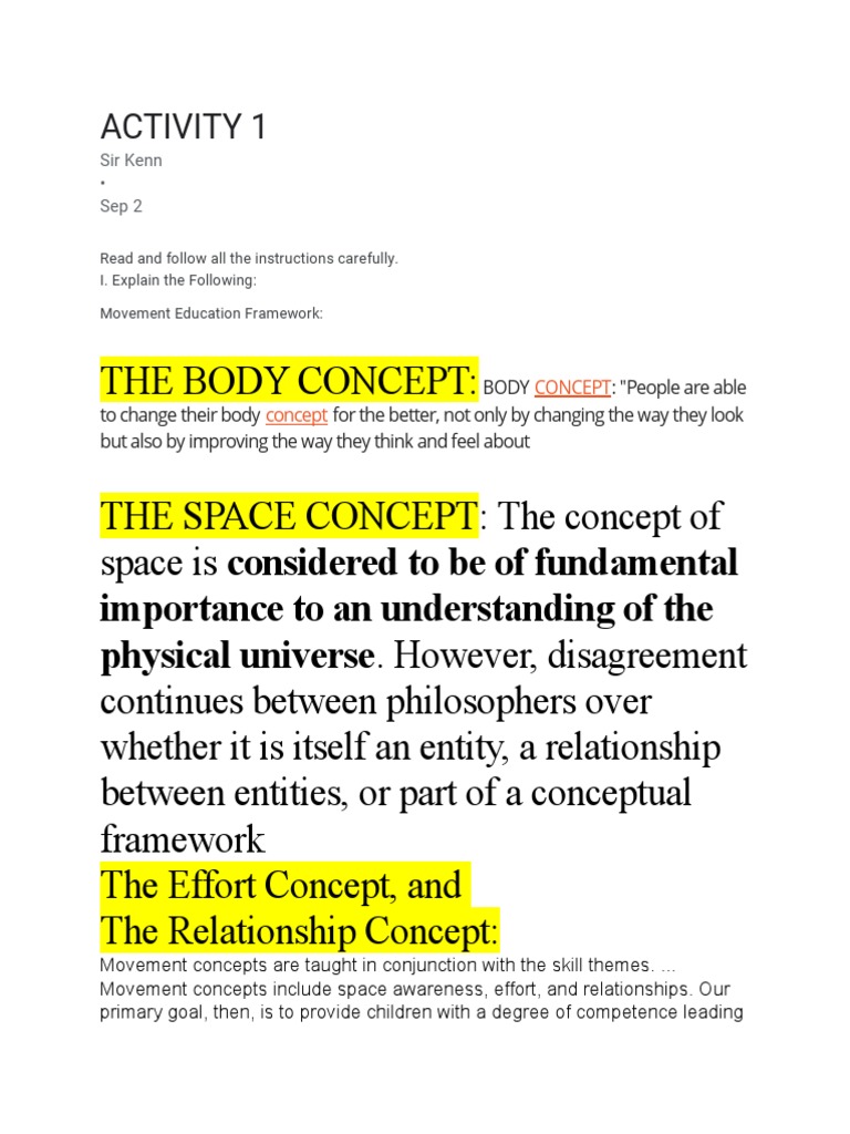 Movement Education Framework Exploring Concepts of Space, Effort