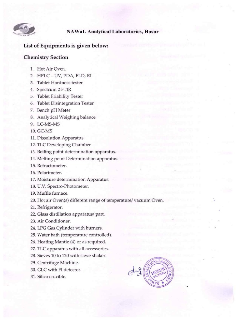 Pharma - Equipment List | PDF