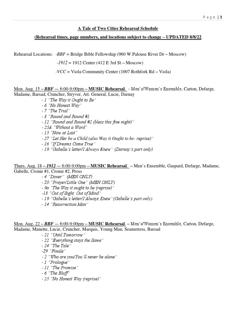Darnay Cockrell Rehearsal Schedule | PDF | A Tale Of Two Cities ...