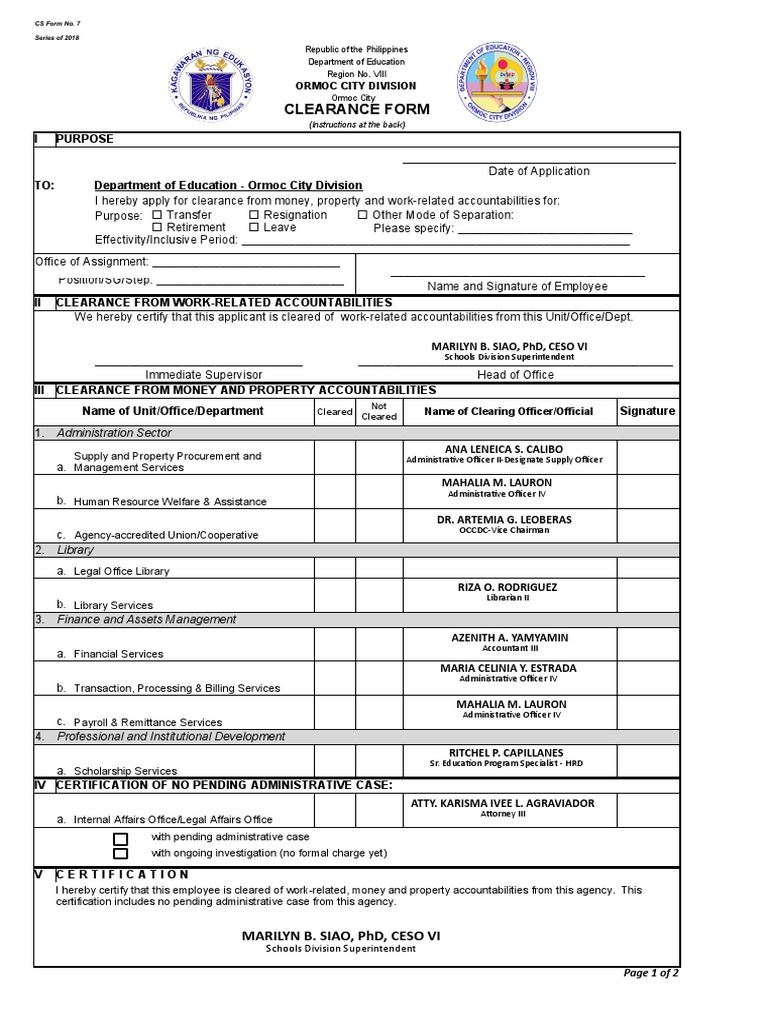 Cs form no 7 clearance form deped teaching 1 pdf economies