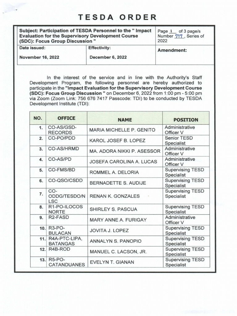 TESDA Personnel Focus Group Discussion | PDF | Evaluation Methods ...