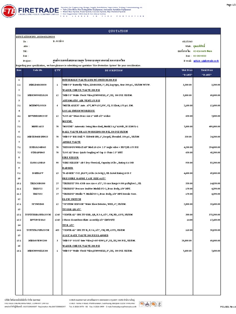 Quotation for Fire Protection System | PDF | Equipment | Manufactured Goods