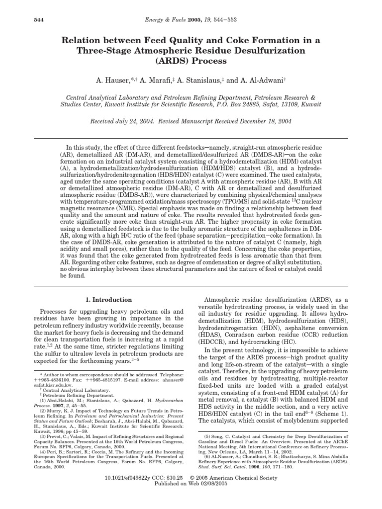 Relation Between Feed Quality and Coke Formation in A Three-Stage ...