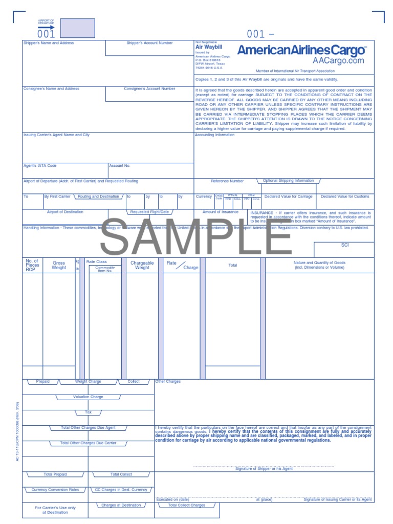 Air Waybill Sample Document | PDF | Industries | Business