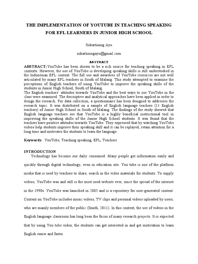 YouTube for Teaching Speaking in EFL | PDF | Teaching Method | English ...