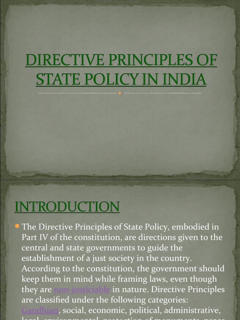 Directive Principles of State Policy in India | PDF | Constitutional ...