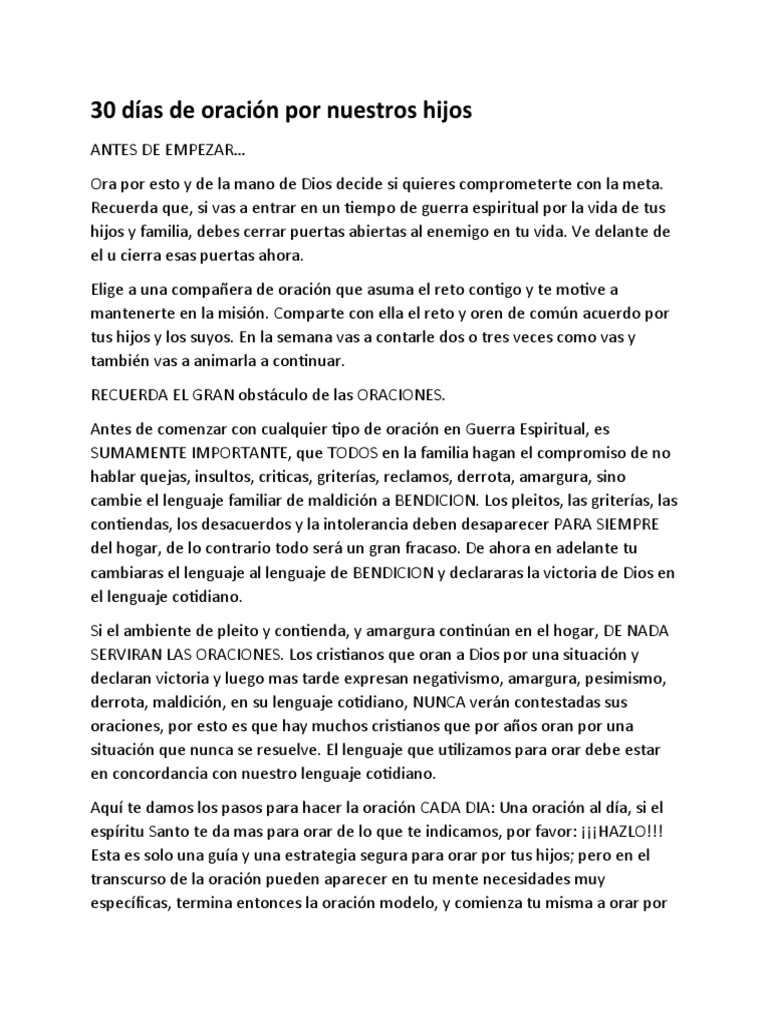 30 Días de Oración por Nuestros Hijos | PDF | Oración | Creencia ...