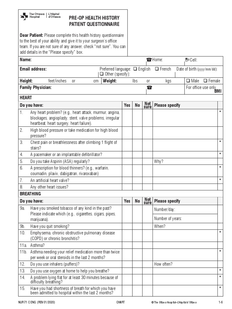 Pre op health history questionnaire interactive pdf pdf heart