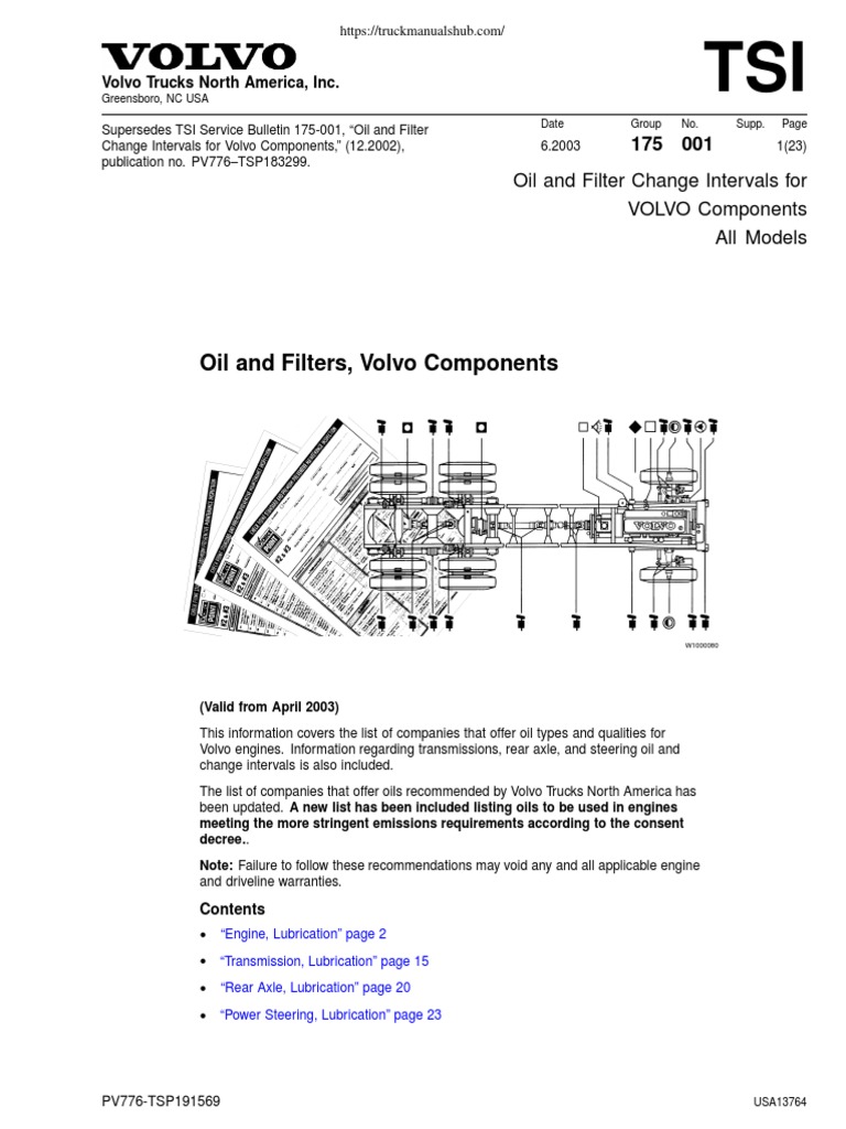 Volvo Truck Oil and Filter Service Scheduale PDF Motor Oil Fuel