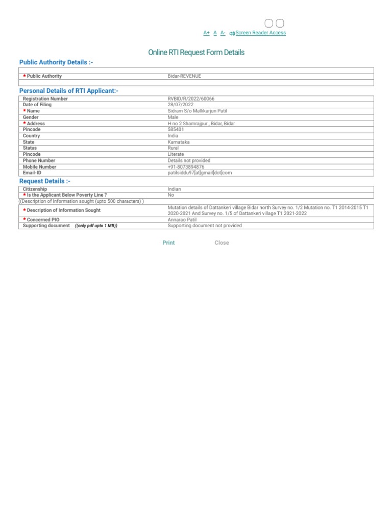 Online RTI Information System - RTI Online | PDF