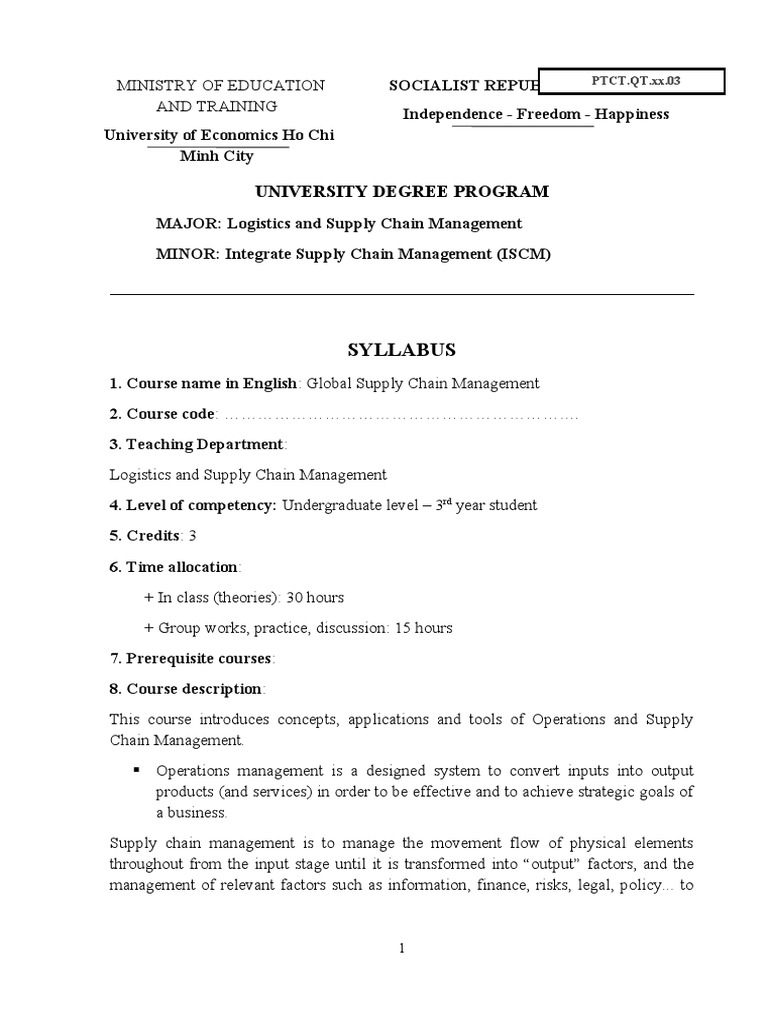 Global Supply Chain Management Syllabus | PDF | Rubric (Academic ...