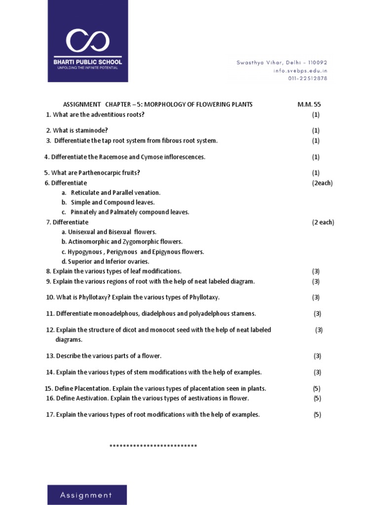 Morphology Of Flowering Plants Assignment Pdf