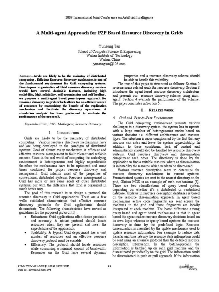 A Multi-Agent Approach For P2P Based Resource Discovery in Grids | PDF ...