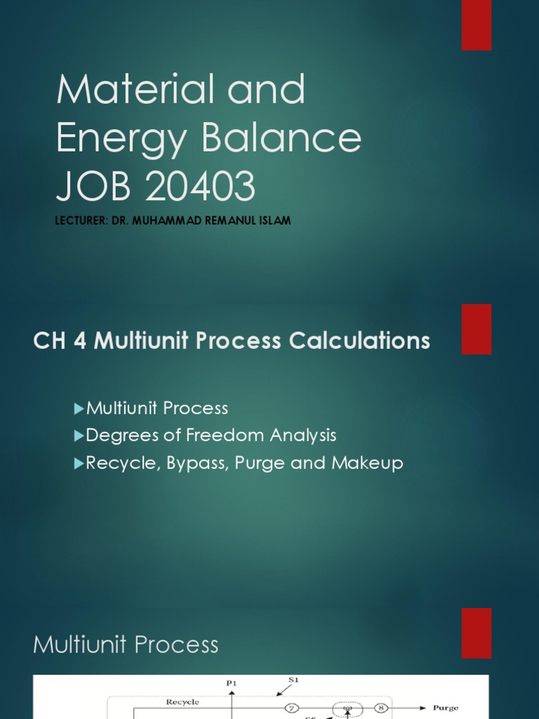 Material and Energy Balances for MultiUnit Separation Processes