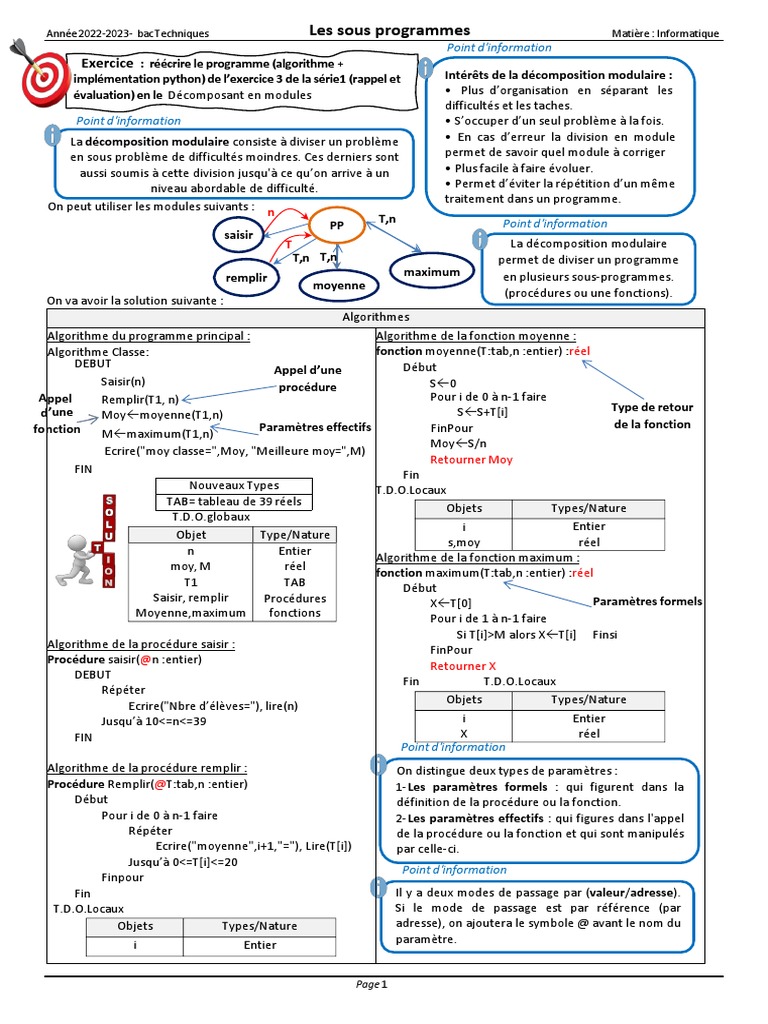 Sous-programmes en Python pour Bac Tech | PDF | Python (Langage de ...