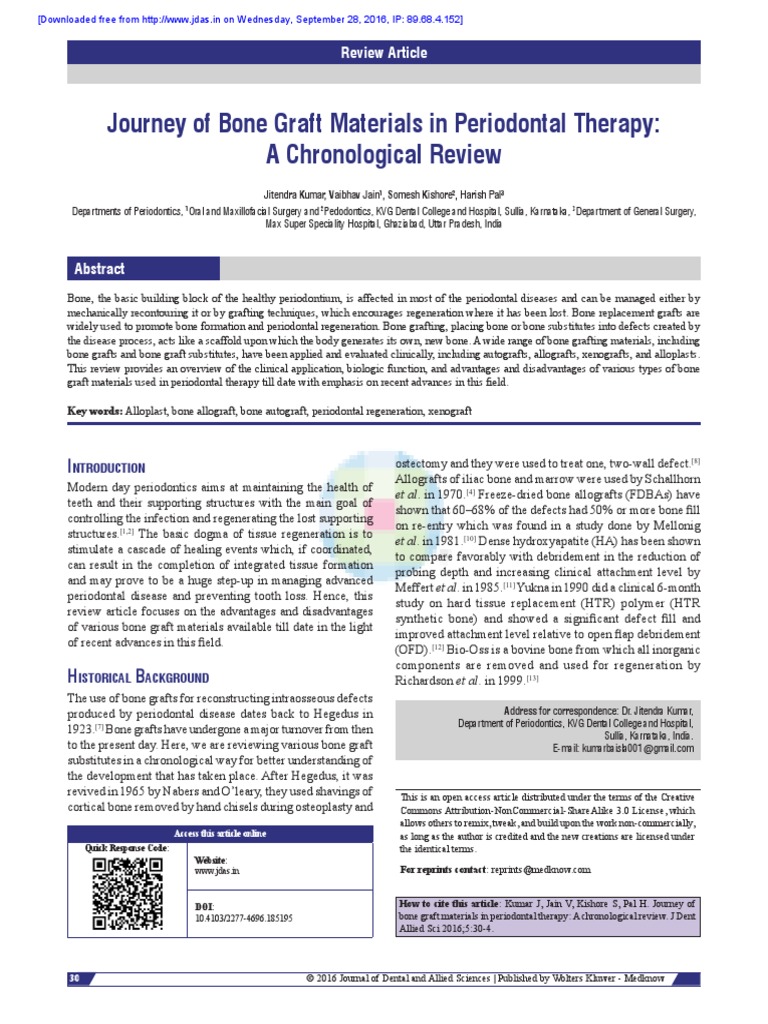 Journey of Bone Graft Materials in Periodontal Therapy: A Chronological ...
