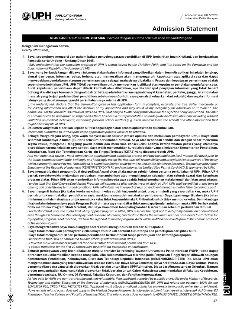 Rev 060921 Admission Statement Application Form 2022 - 2023 | PDF