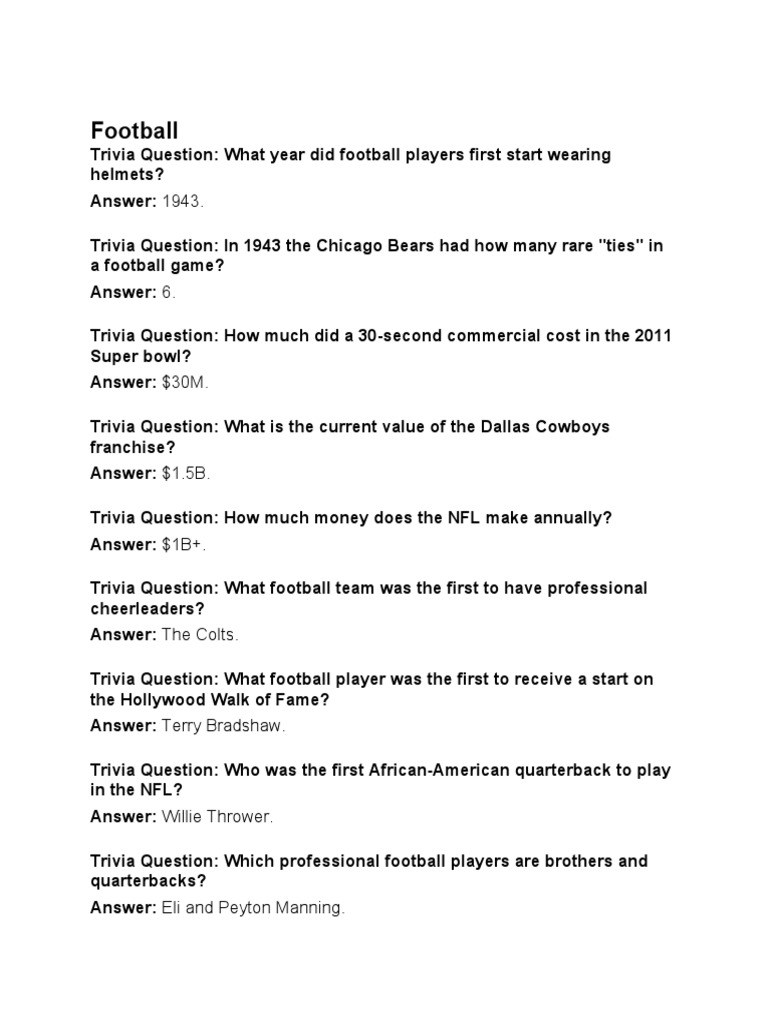 Football Trivia Questions and Answers | PDF | Sports & Recreation