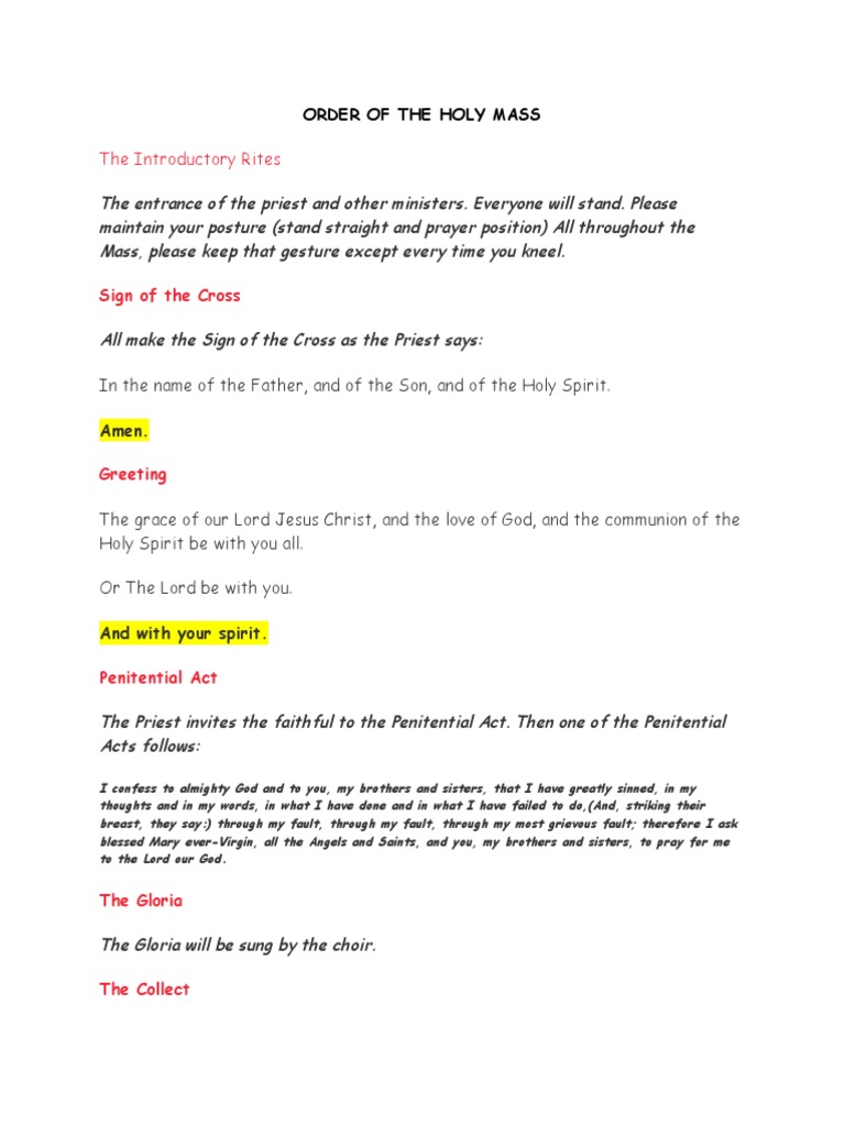 Order of The Mass | PDF | Mass (Liturgy) | Eucharist