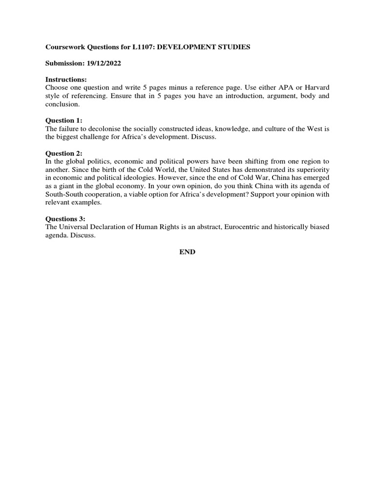 Development Studies Coursework Questions | PDF | Social Science
