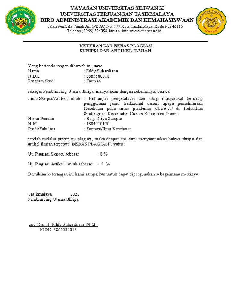 Format Surat Pernyataan Bebas Plagiasi | PDF
