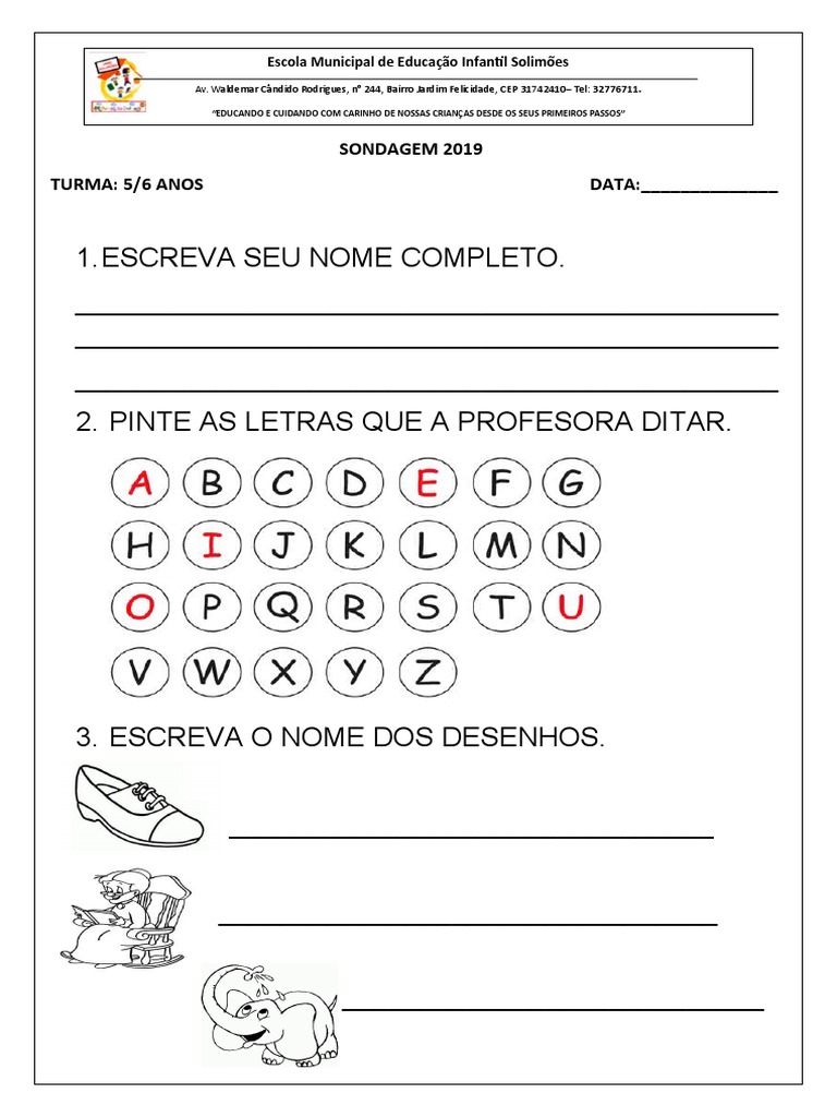 Resultados da sondagem com alunos de 5 a 6 anos da Escola Municipal de ...