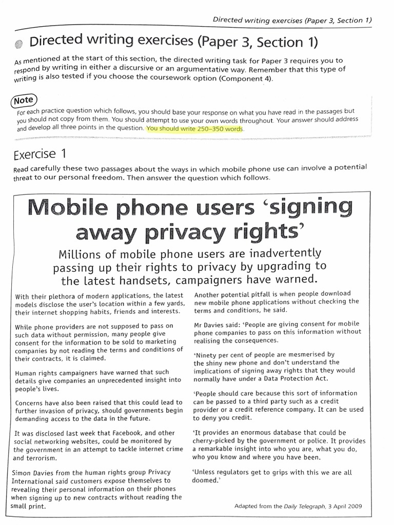 Directed Writing - Ex 1 Mobile Phones | PDF