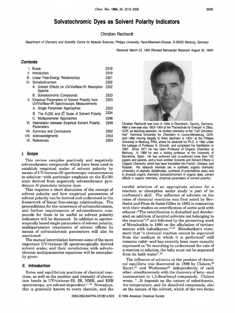 Solvatochromic Dyes As Solvent Polarity Indicators | PDF | Solvent ...