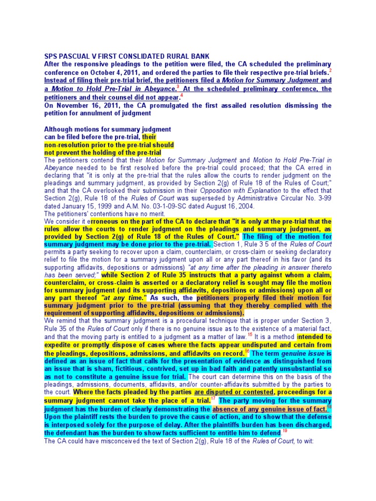 Sps pascual v first conslidated rural bank pdf summary judgment