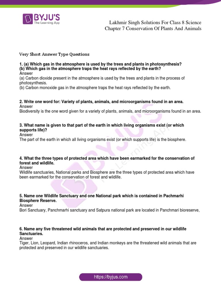 Class 8 Science: Plant and Animal Conservation | PDF | Soil | Ecosystem